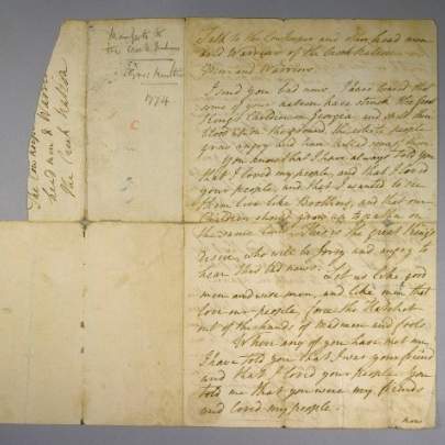 Governor Moultrie’s letter to Cowkeeper offers friendship but betrays the hostility of the time.