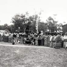  Francis J. Scott, Superintenden of the Seminole Agency, officiating at the flag-raising for the dedication of the new school at the 1938 Field Day.
